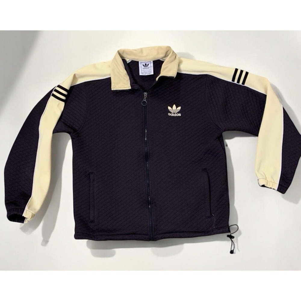 Men's Small ADIDAS full zip Waffle textured jacket Gold/Black ~ 3 stripes ~ VGUC